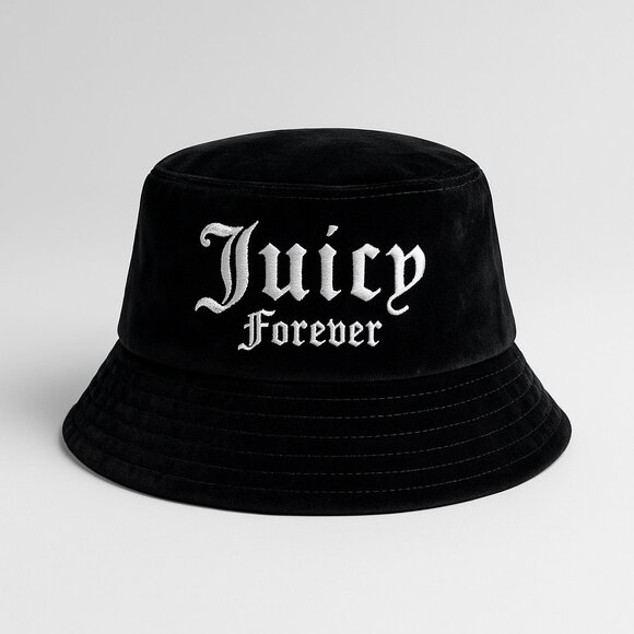 Juicy Couture "Juicy Forever" Black Velvet Bucket Hat  Y2K Excellent Condition - Picture 2 of 6